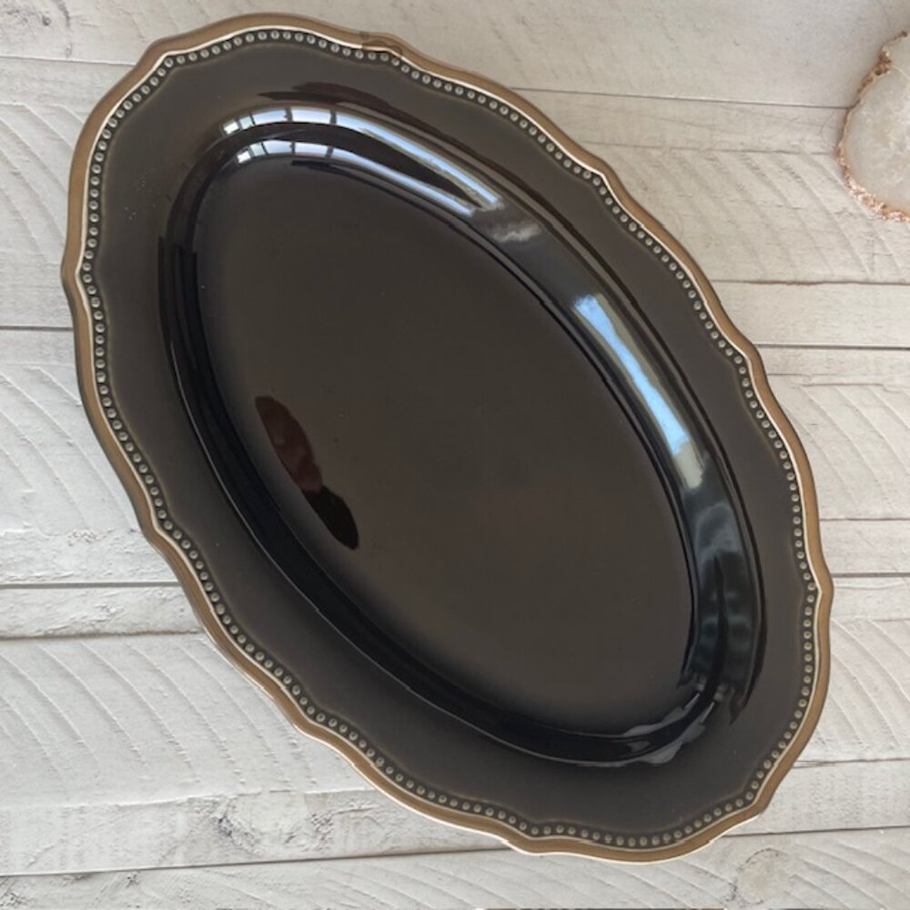 POTTERY BARN BRONZE BEADED SERVING PLATTER PRE-OWNED